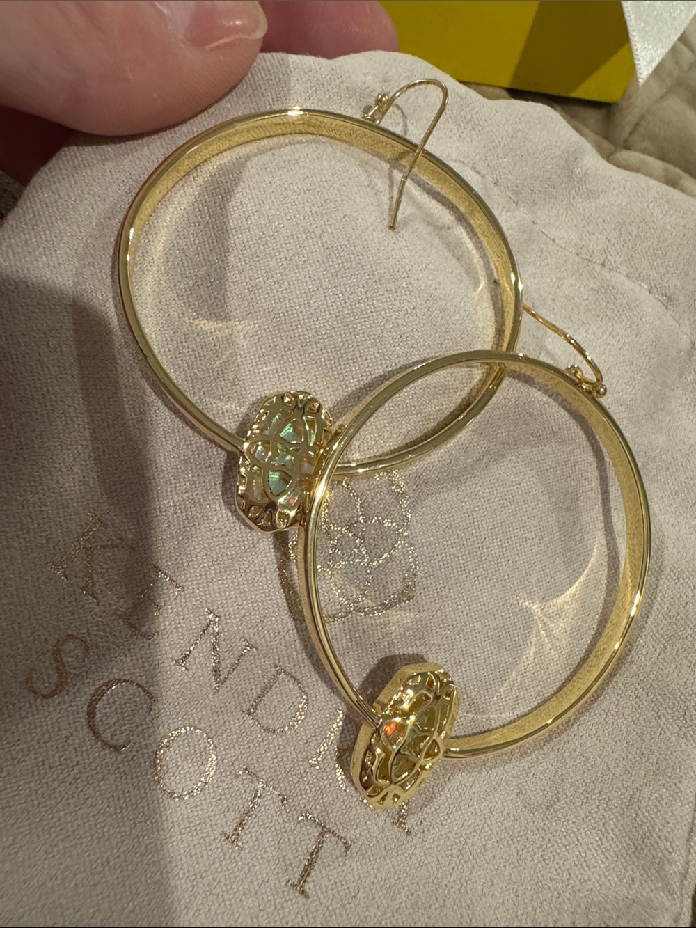 Kendra Scott Gold Hoop Earrings with Iridescent Stones - Picture 4 of 5